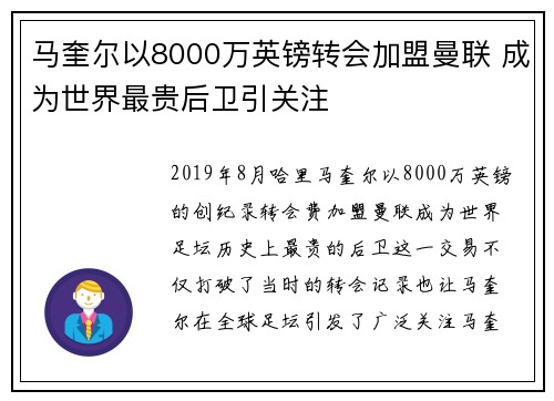 马奎尔以8000万英镑转会加盟曼联 成为世界最贵后卫引关注 马奎尔以8000万英镑转会加盟曼联 成为世界最贵后卫引关注